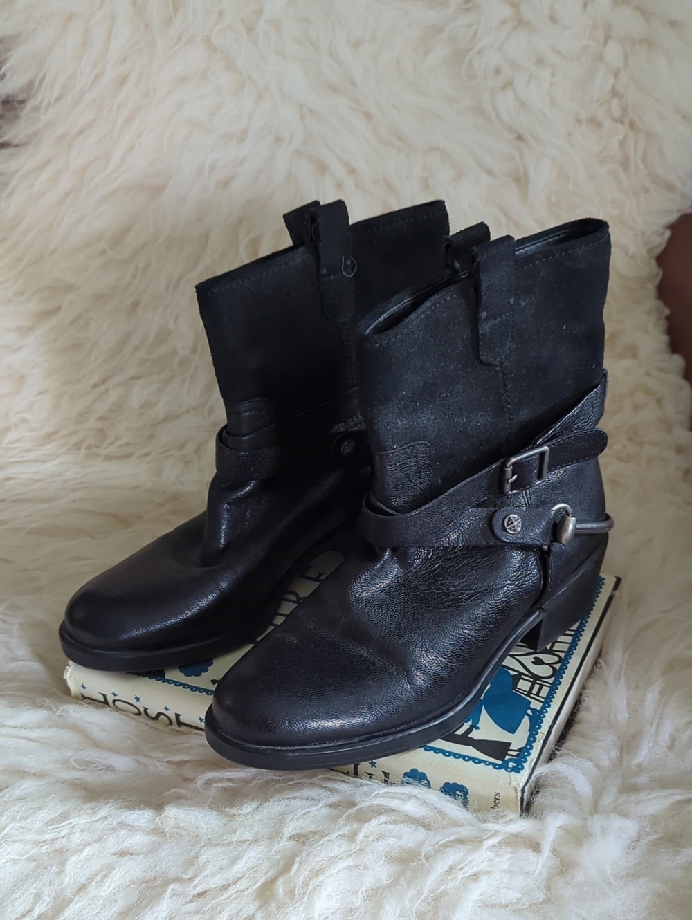 Franco Sarto - Black Leather Harness Moto Boots